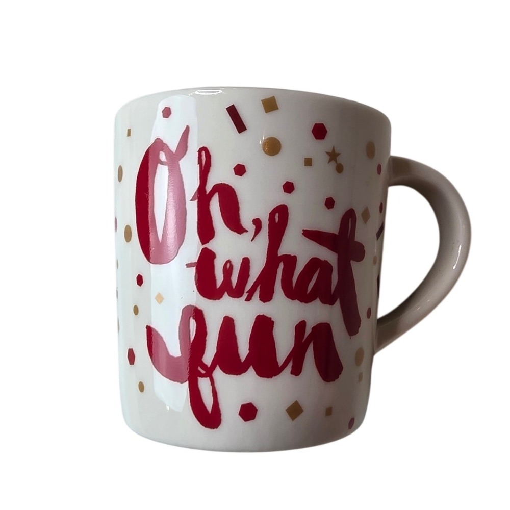 Starbucks 2014 Oh What Fun Espresso Cup 3oz Holiday Demitasse Mug Red Gold W1